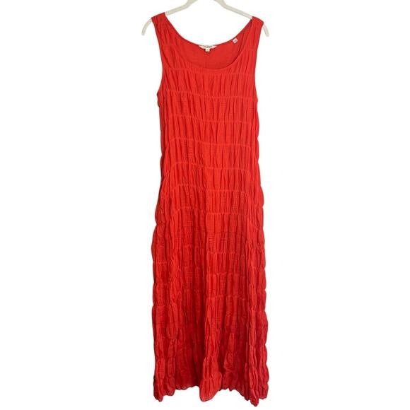 Max Studio Womens Dress XL Orange Red Crinkle Textured Sleeveless Lined Maxi - Picture 2 of 9